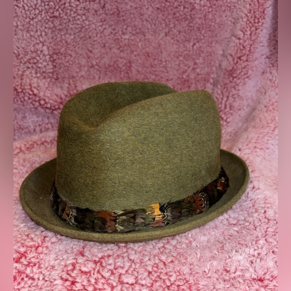 Vtg Dobbs Game Bird  Fedora Hat Feather Band Olive Green Size 7 1/4​​ - Picture 7 of 9